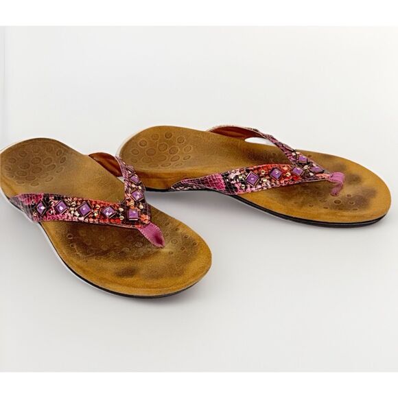 Vionic Floriana Thong Sandals Beaded Flip Flops Boho Beach Purple Beach Sz 7 - Picture 1 of 15